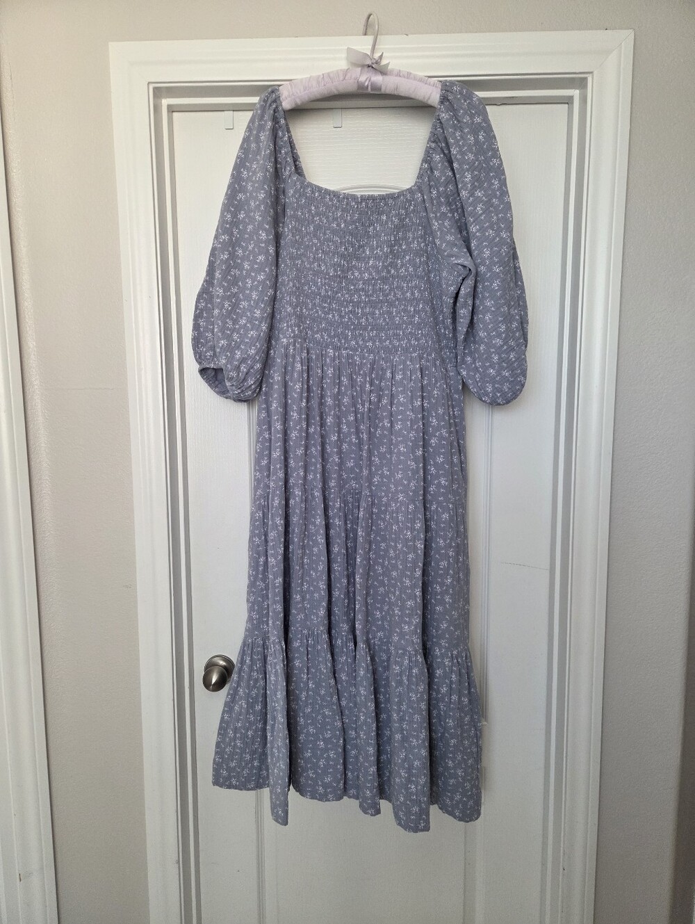 Shop Dahl Blue Magnolia Floral Dress Smocked With Pockets 100% Cotton XXXL